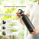 Sports Steel Bottle | Insulated | 750 ml | Black | 12 Hours Hot & Cold