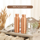 Copper Water Bottle | Plain & Hammered | 1 L | Set of 2 | BPA & Lead Free