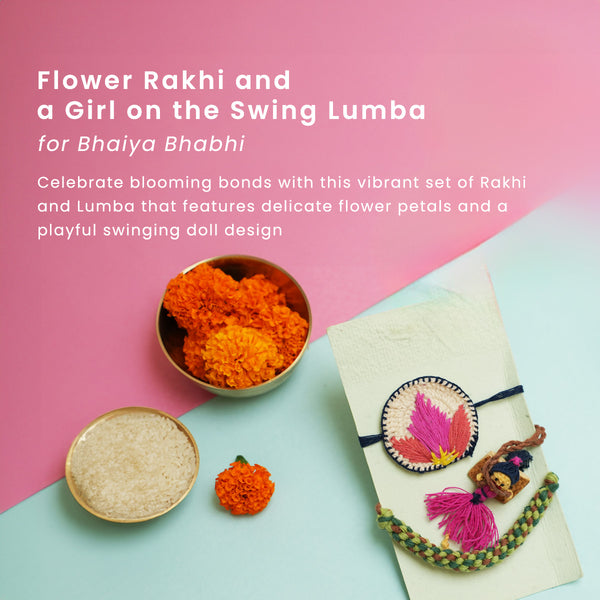 Plantable Flower Rakhi & Girl on Swing Lumba Set | Bhaiya Bhabhi Rakhi