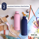 Insulated Stainless Steel Bottles | Set of 2 | 500 ml | Blue & Light Pink