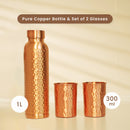 Pure Copper Bottle & 2 Glasses Set | Hammered