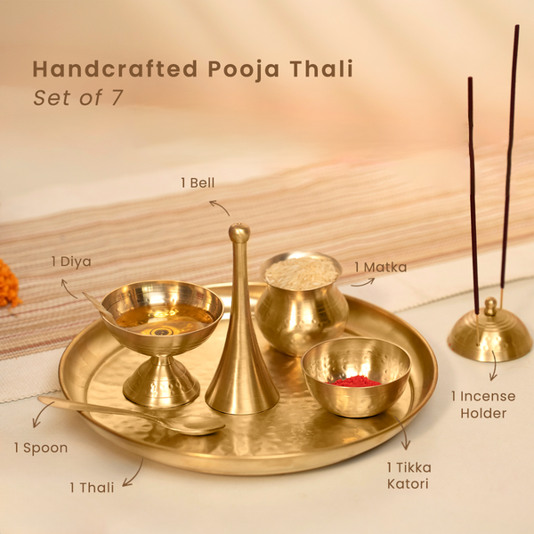 Pooja Thali Set | 7 Pieces | Hammered Design