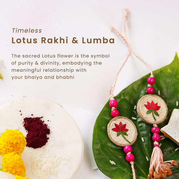Handmade Lotus Rakhi & Lumba Set | Rakhi for Bhaiya Bhabhi