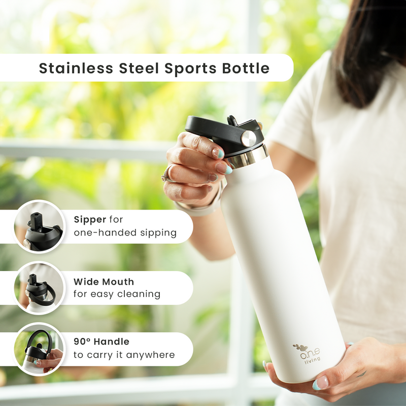 Sports Steel Bottle | Insulated | 750 ml | White | 12 Hours Hot & Cold