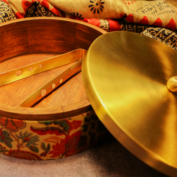 Brass Chapati Box | with Tongs | 9 Inches | Roti Box.