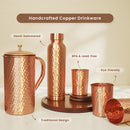 Copper Bottle with Jug & 2 Glasses | Hammered