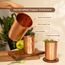 Pure Copper Jug & Glasses | Set of 3 | 300 ml | Hammered