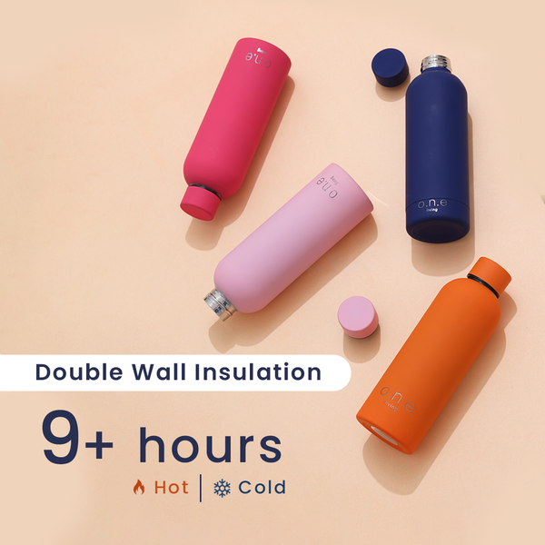 Insulated Stainless Steel Bottles | Set of 4 | 500 ml | Orange, Light Pink, Blue & Dark Pink | BPA Free