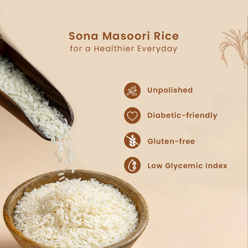 Sona Masoori Rice | 1 Kg | 12 months old | Diabetic-friendly | Pack of 2