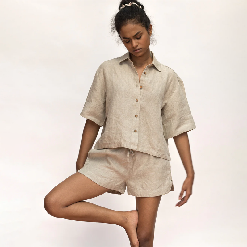 Linen Shirt Shorts for Women | Beige