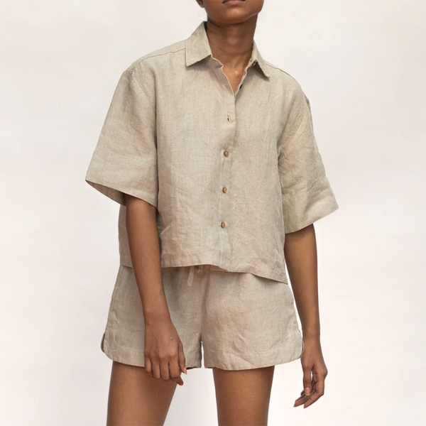 Linen Shirt Shorts for Women | Beige