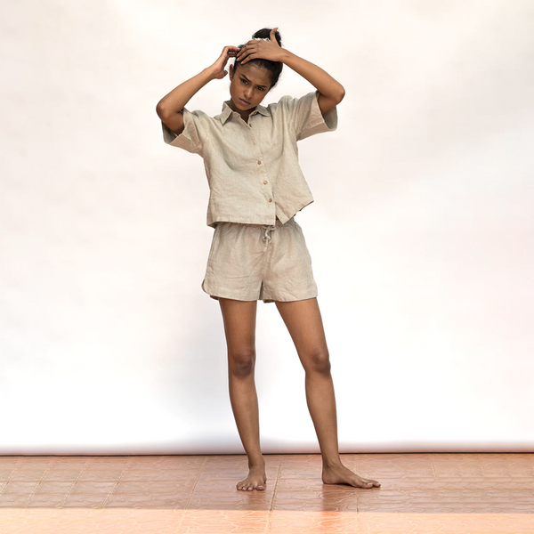 Linen Shirt Shorts for Women | Beige