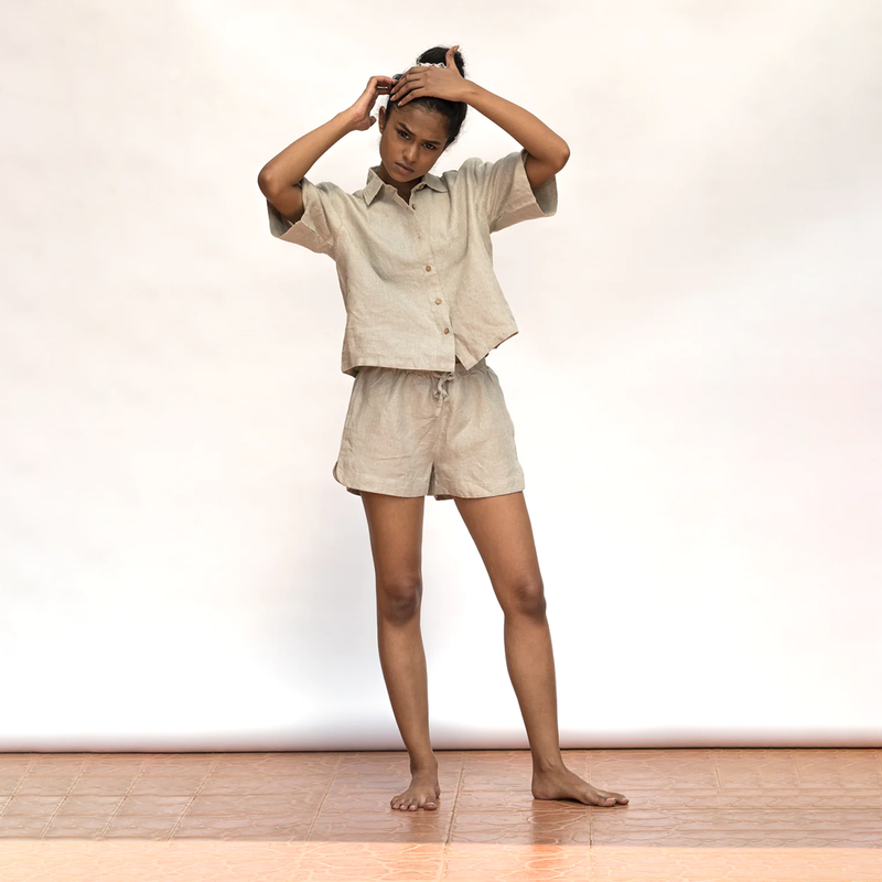 Linen Shirt Shorts for Women | Beige