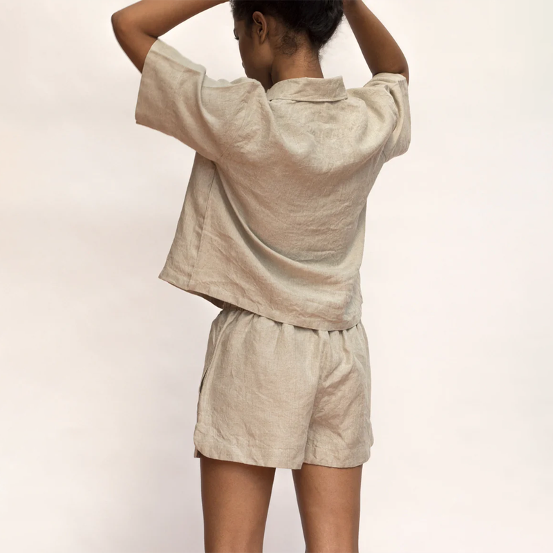 Linen Shirt Shorts for Women | Beige