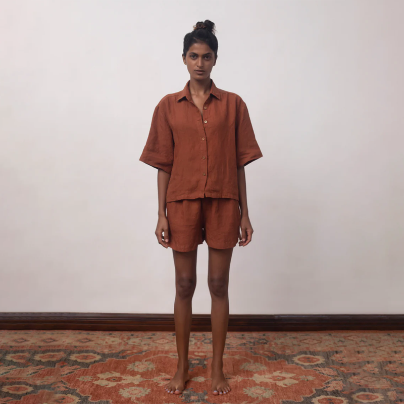 Linen Shirt & Shorts for Women | Cinnamon Brown