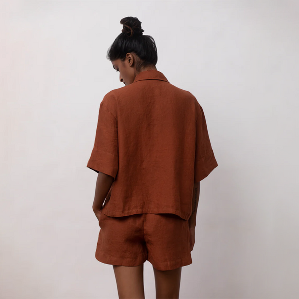 Linen Shirt & Shorts for Women | Cinnamon Brown