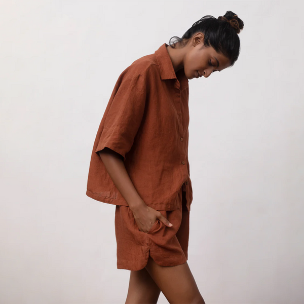 Linen Shirt & Shorts for Women | Cinnamon Brown