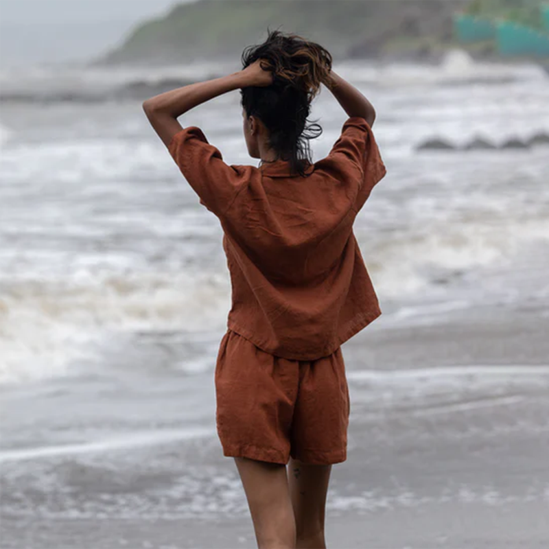 Linen Shirt & Shorts for Women | Cinnamon Brown