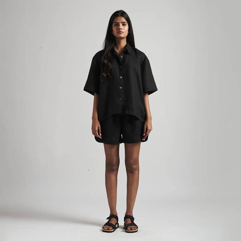 Linen Shirt & Shorts for Women | Black