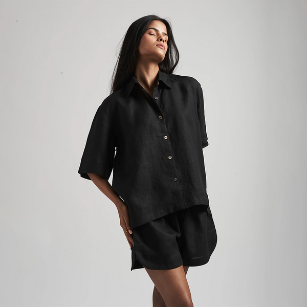 Linen Shirt & Shorts for Women | Black