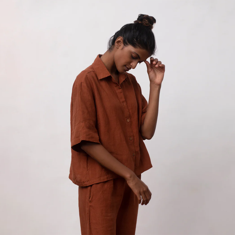 Linen Pajama Set for Women | Cinnamon Brown