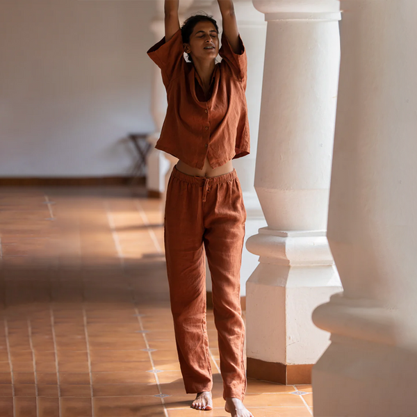 Linen Pajama Set for Women | Cinnamon Brown