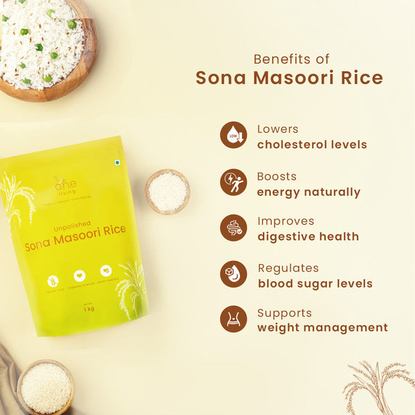 Sona Masoori Rice | 1 Kg | 12 months old | Diabetic-friendly | Pack of 2