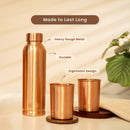 Pure Copper Bottle & Set of 2 Glasses | Plain