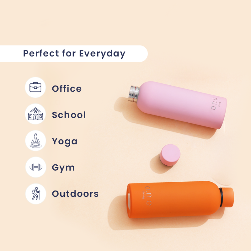 Steel Water Bottle | Orange & Light Pink | 500 ml | Set of 2.