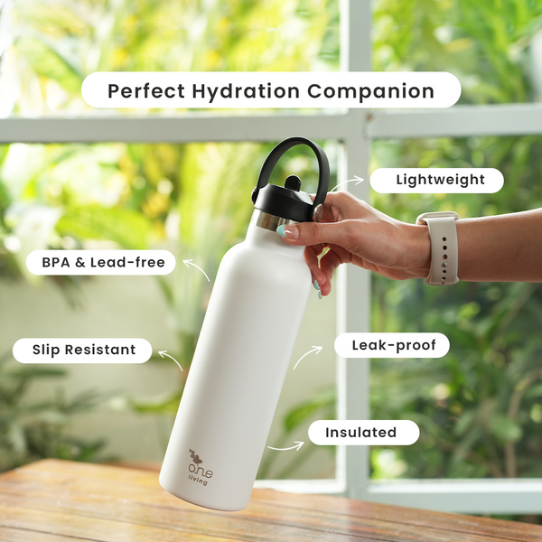 Sports Steel Bottle | Insulated | 750 ml | White | 12 Hours Hot & Cold