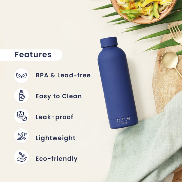 Stainless Steel Water Bottle | 500 ml | Double Wall Insulated Bottle | Blue