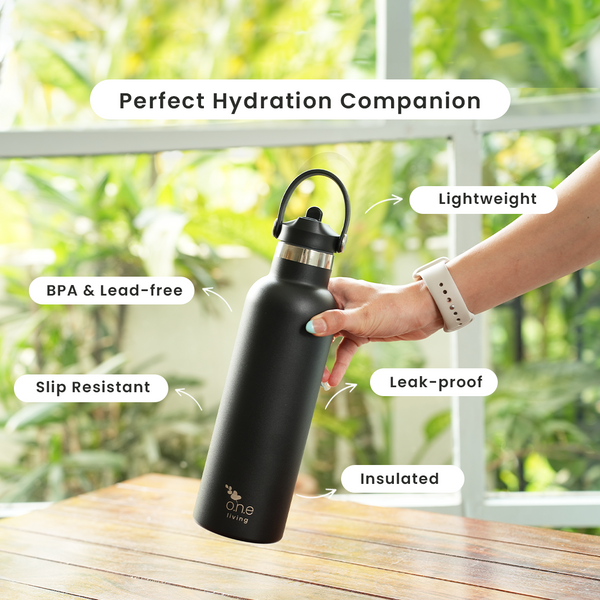 Sports Steel Bottle | Insulated | 750 ml | Black | 12 Hours Hot & Cold