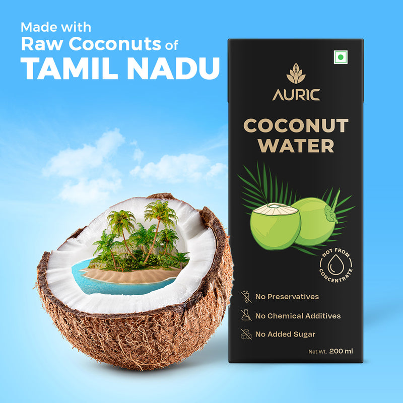 Auric Tender Coconut Water | No Added Sugar and Flavor | 200 ml | Pack of 27