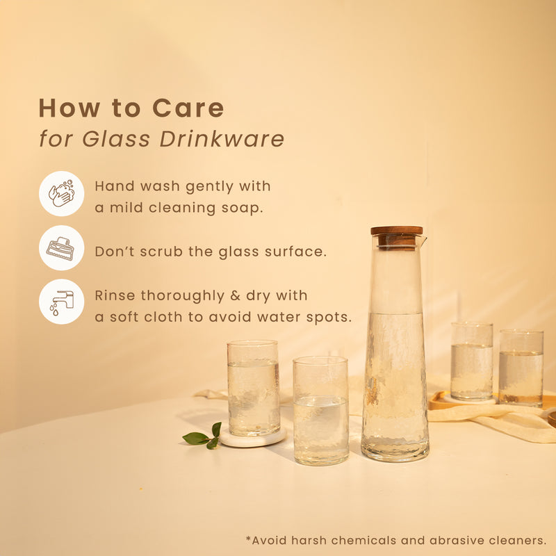 Glass Carafe with Wooden Lid & 4 Glasses Set | Transparent