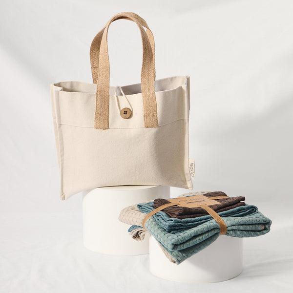 Cotton Tote Bag | Beige & White