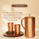 Pure Copper Jug & Glasses | Set of 3 | 300 ml | Hammered