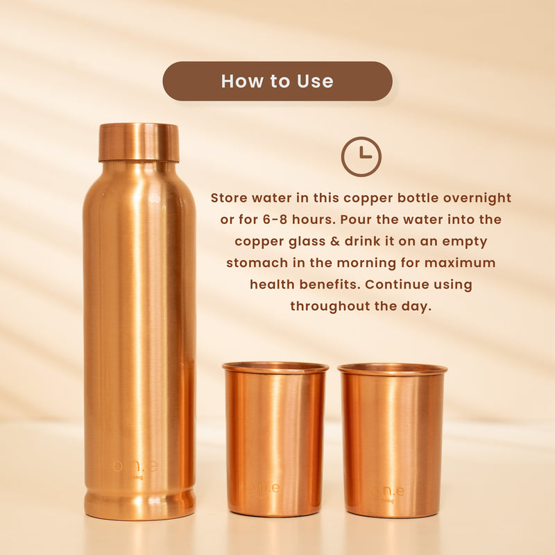 Pure Copper Bottle & Set of 2 Glasses | Plain