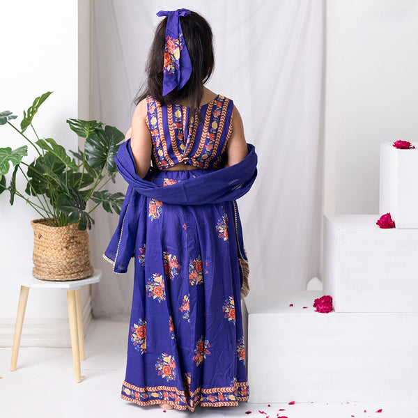 Cotton Lehenga Set | Floral Printed on Blouse | Purple