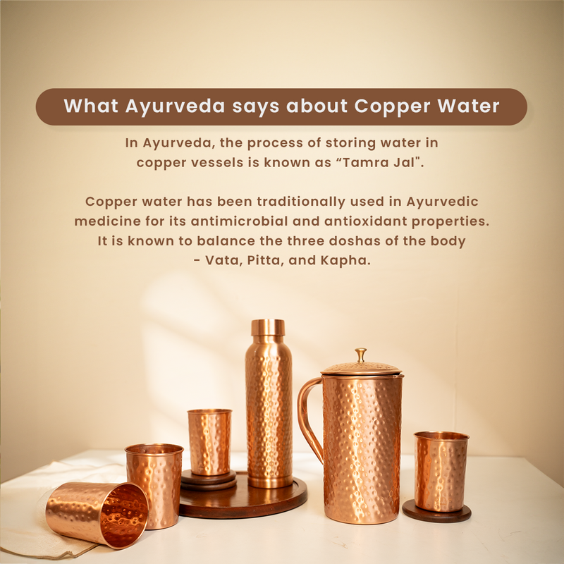 Pure Copper Jug & Glasses | Set of 3 | 300 ml | Hammered