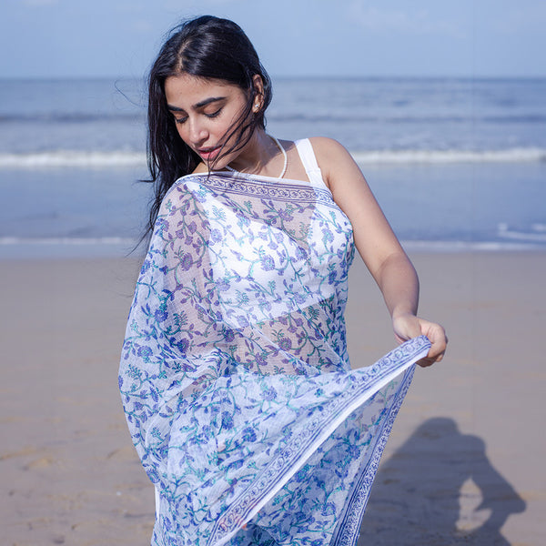 Kota Handblock Printed Saree | Blue