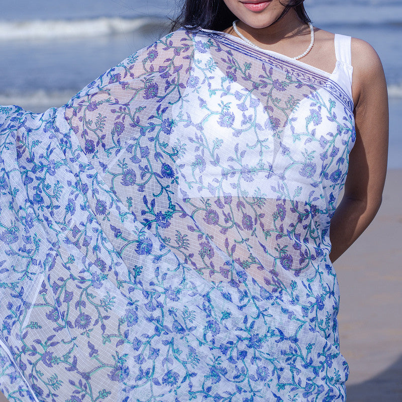 Kota Handblock Printed Saree | Blue