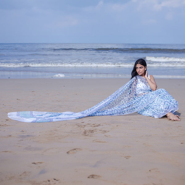 Kota Handblock Printed Saree | Blue