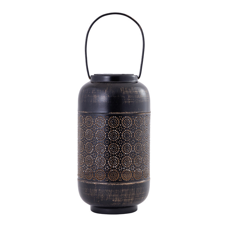 Iron Lantern Decorative | Solar Powered | Black & Gold