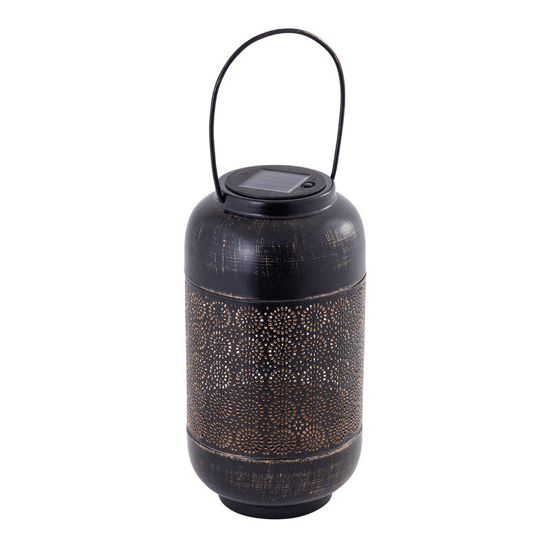 Iron Lantern Decorative | Solar Powered | Black & Gold