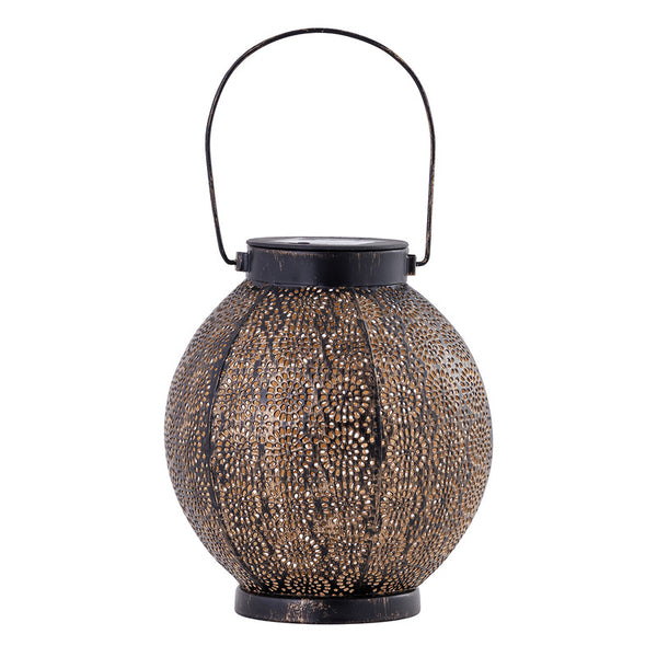 Iron Lantern Decorative | Solar Powered | Oval | Black & Gold