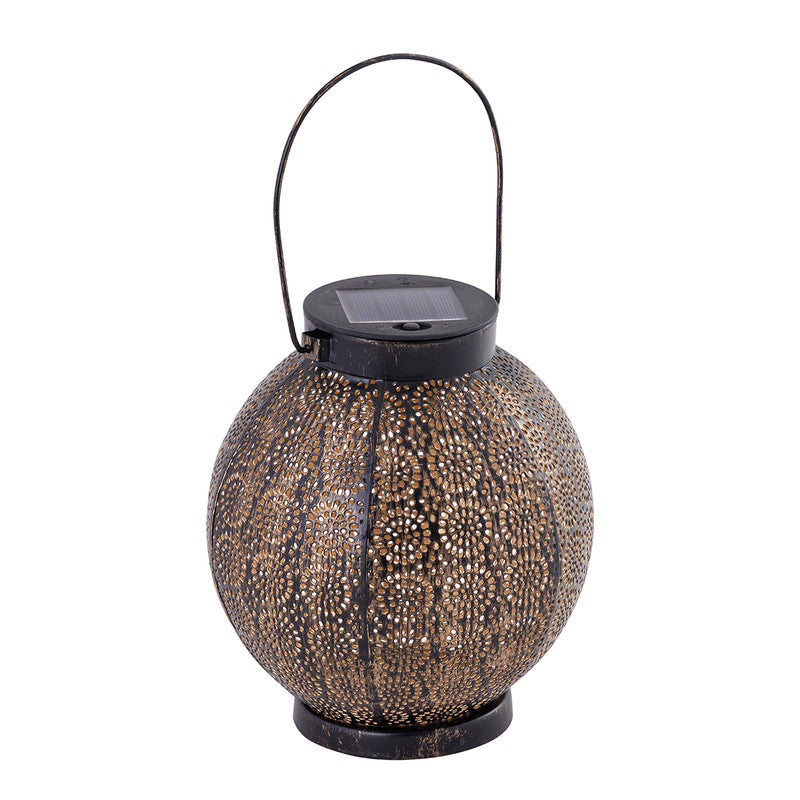 Iron Lantern Decorative | Solar Powered | Oval | Black & Gold