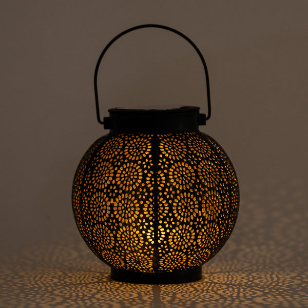 Iron Lantern Decorative | Solar Powered | Oval | Black & Gold