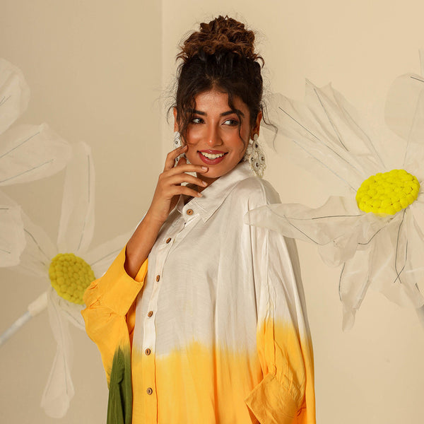 Muslin Kaftan Shirt for Women | Ombre | Yellow & Green