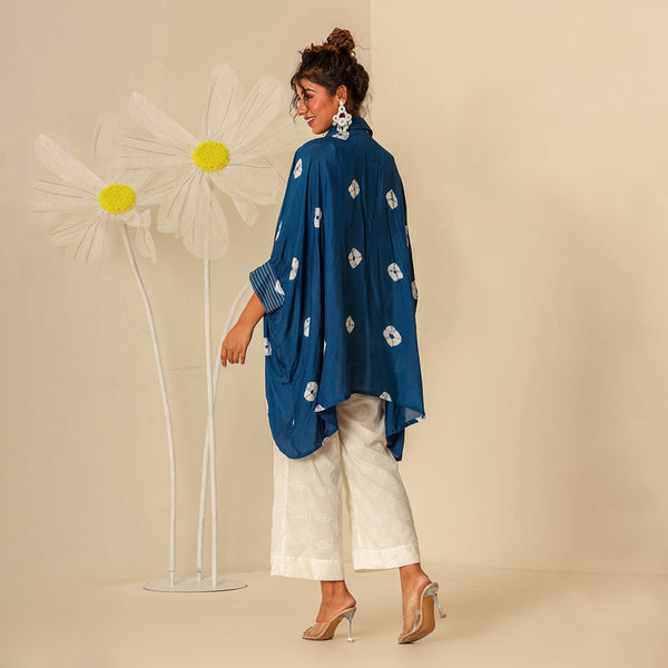 Muslin Cotton Kaftan Shirt Set for Women | Blue | Tie-Dye