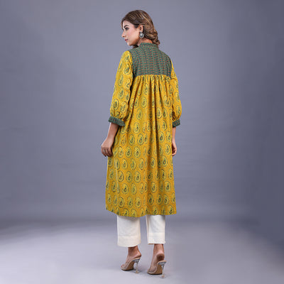 Cotton Kurta For Women | Collared Neck | Comfort Fit | Mustard